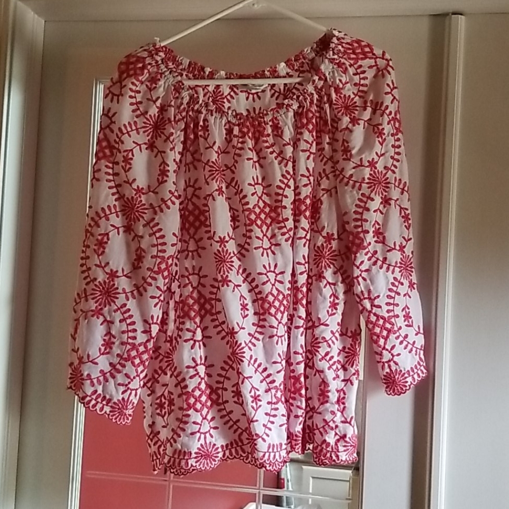 Red and White Blouse